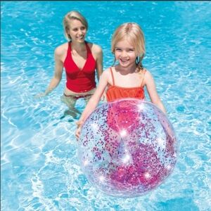 Intex Inflatable Glitter Beach/Pool Ball Pink Glitter/Summer Fun/BIG 28 in NEW!